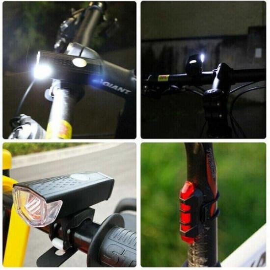 2 Sets USB Rechargeable LED Bicycle Headlight Bike Front Rear Lamp Cycling US