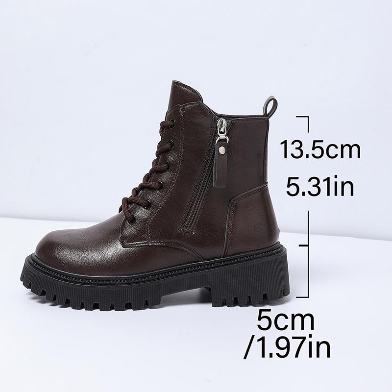 White Black PU Leather Ankle Boots Women Autumn Winter Round Toe Lace Up Shoes Woman Fashion Motorcycle Platform Botas Mujer