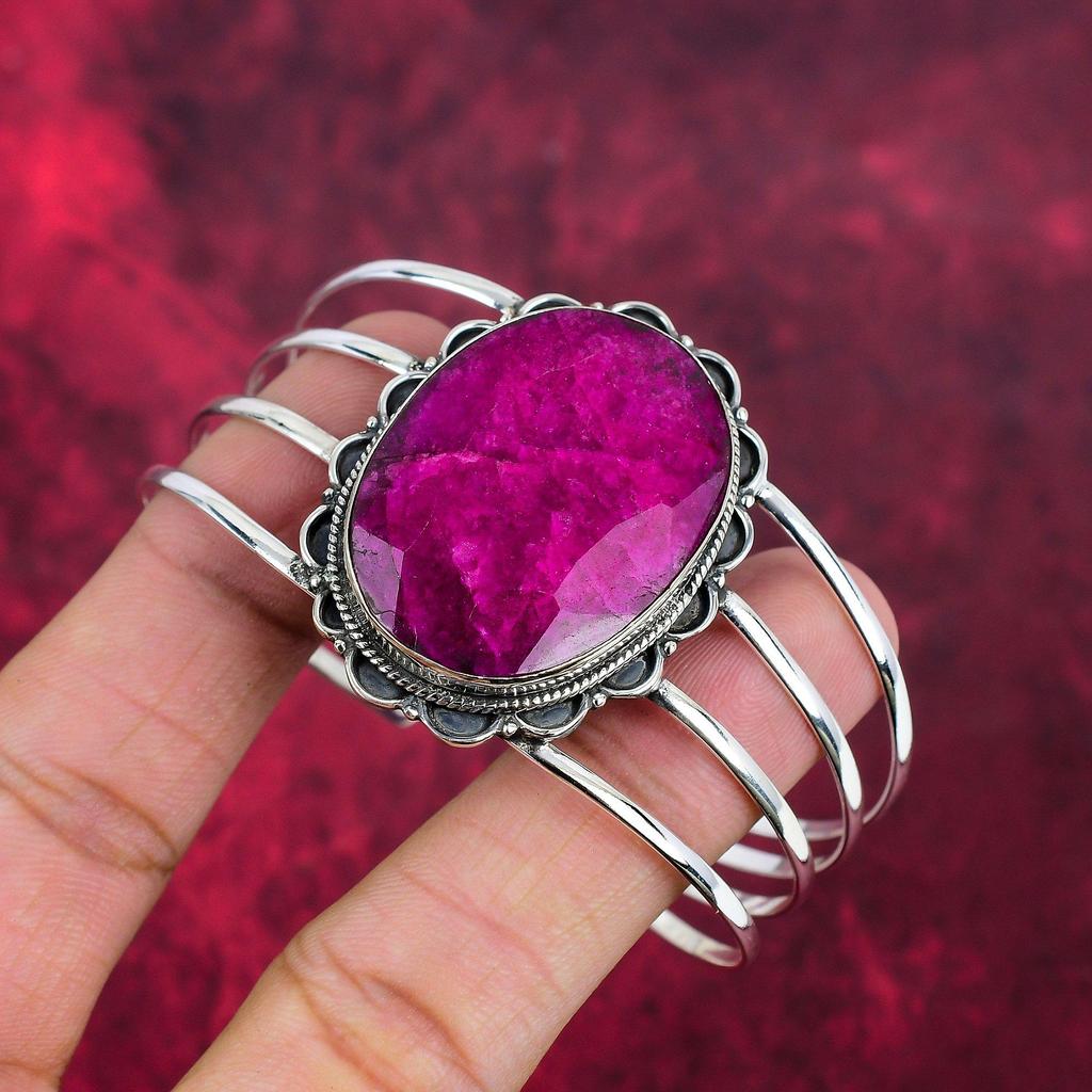 Rubin Zoisit Armreif Edelsteinschmuck, 925 Sterlingsilber massiv handgefertigter Armreif, neuestes Design Manschettenschmuck