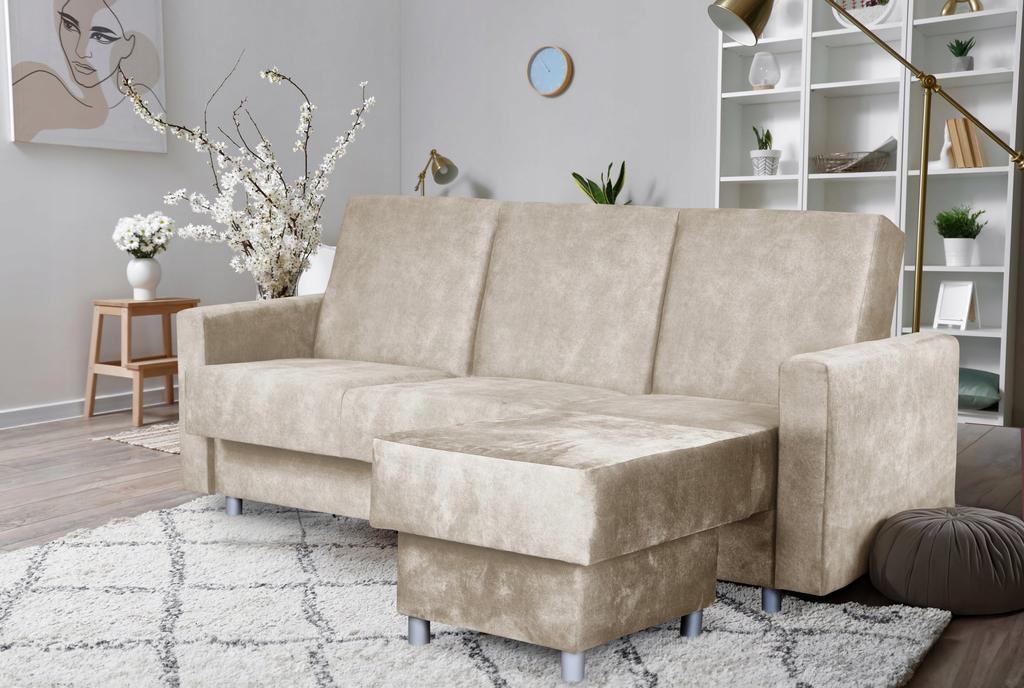 Ecksofa Alicja mit Hocker Sofa Couch ausklappbar Family Möbel blau