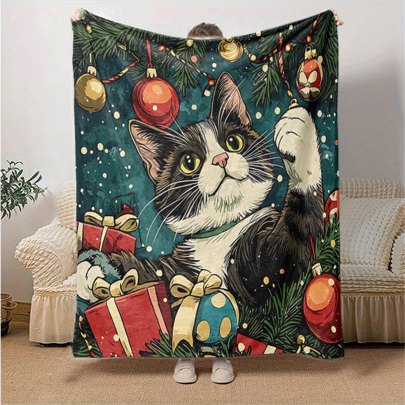 1pc Christmas Cat Blanket  Soft Warms, Living Room, Travel, Camping, Car Blankets