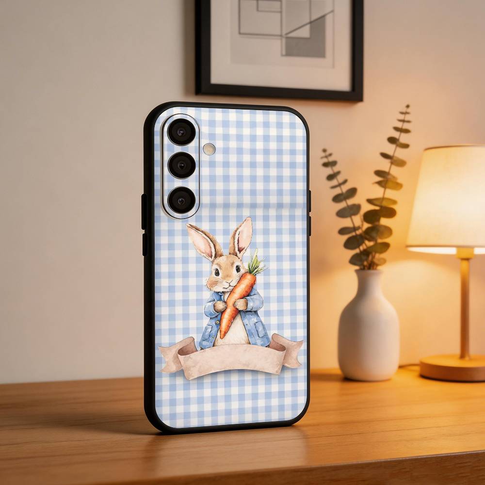Cute P-Peter Rabbit Phone Case For Samsung A73,72,71,A52,51,40,41,A22,A32,31,A13, Soft Black Shell