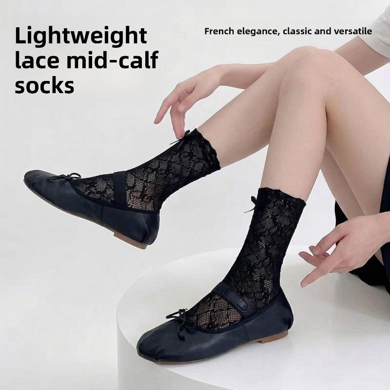 Spring and Summer Bow-knit Socks That Don't Come Off. Pure Erotic Lolita Style Stockings. Breathable, Slimming, and Good for Skin and Legs.