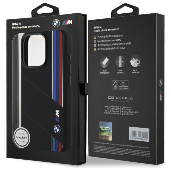 Bmw Bmhmp16L23Scuk Iphone 16 Pro 6.3    Czarny/Black Hardcase Silicone Cut Tricolor Lines Magsafe