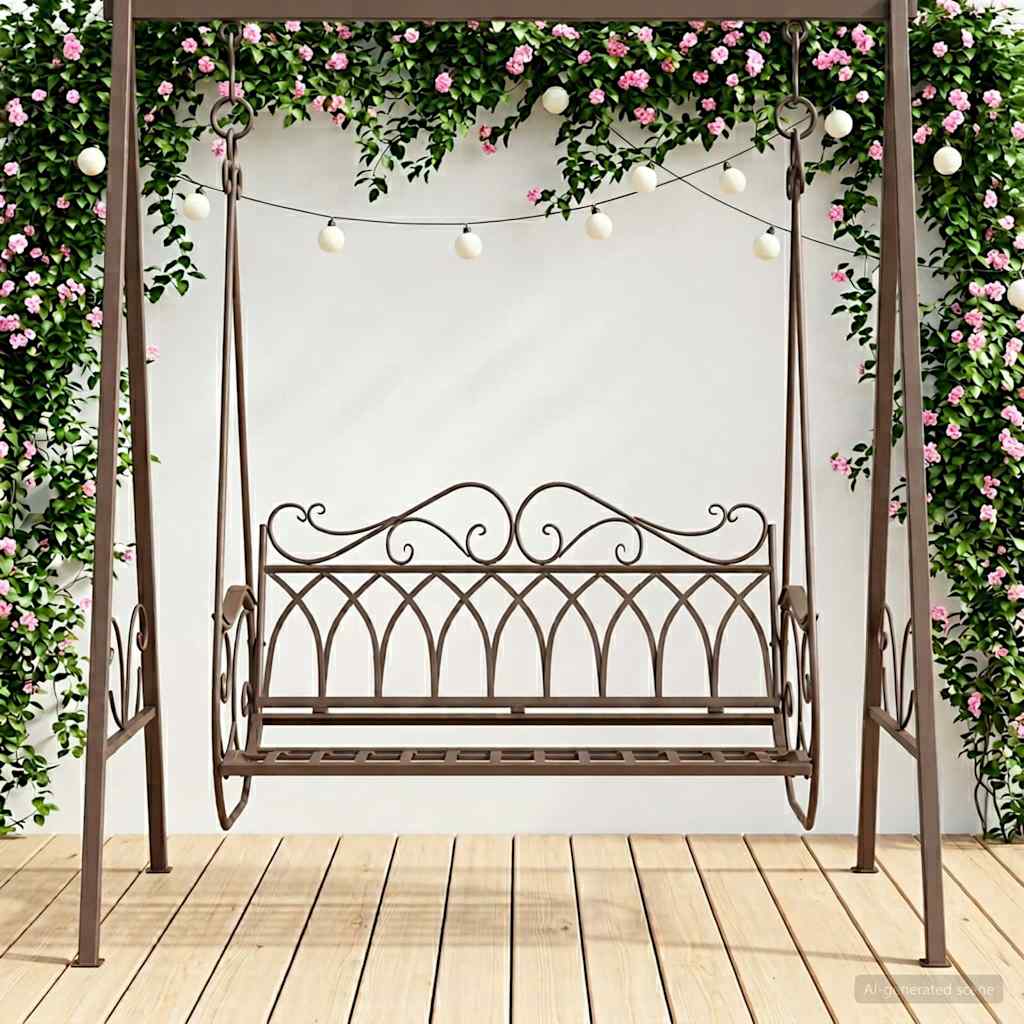 Panca da Giardino Sospesa in Acciaio 112 x 60 x 126,5 cm Marrone Antico