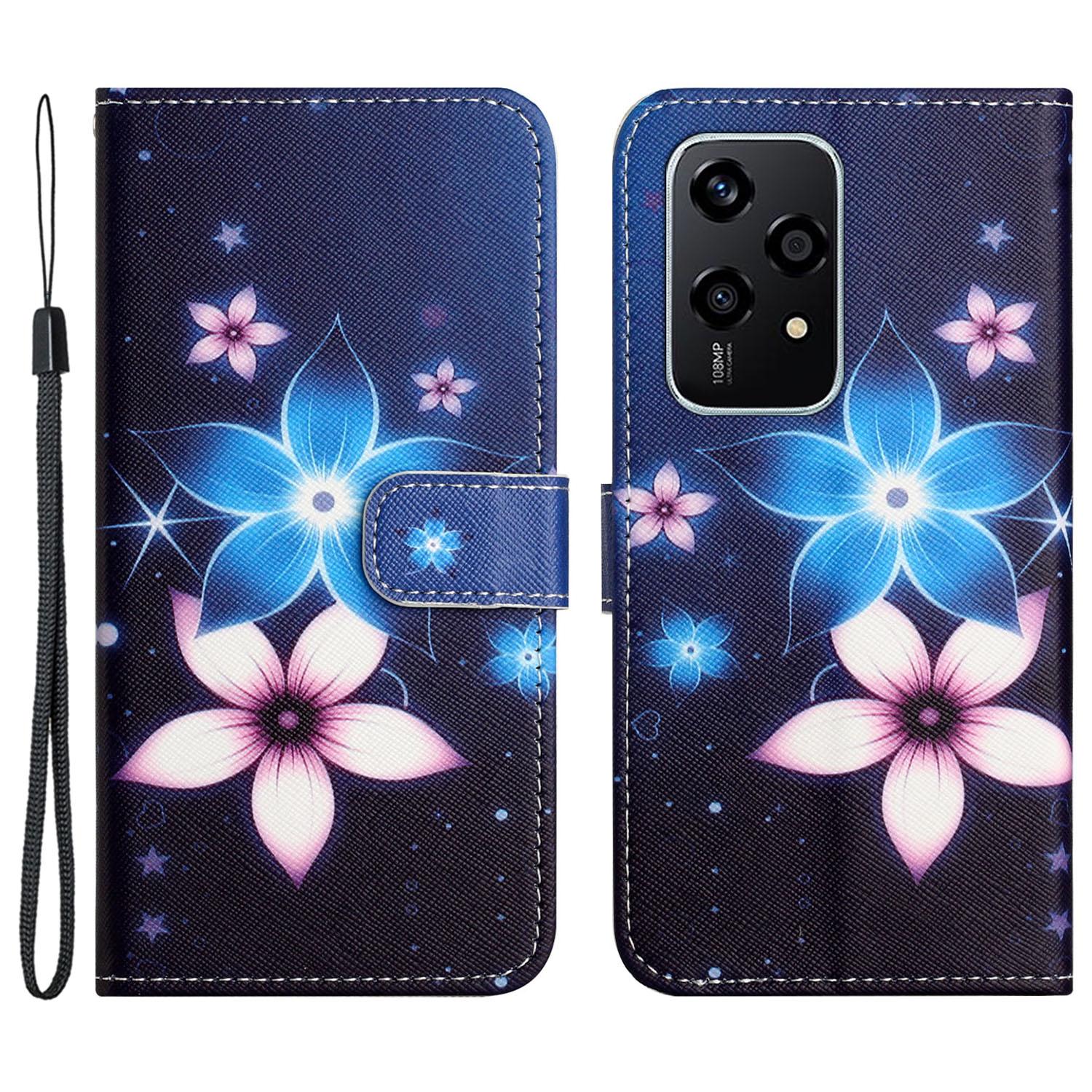 

For Honor 200 Lite Case Cross Texture Leather Flip Pattern Phone Cover Blue Flower