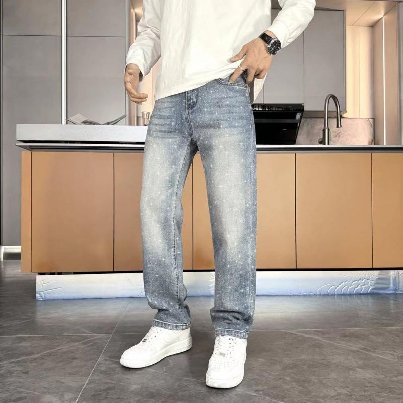 High-end American Washed Ink-splashing Jeans Men's Straight-leg Pants Spring and Autumn Loose Trend American Pants Men's New Models