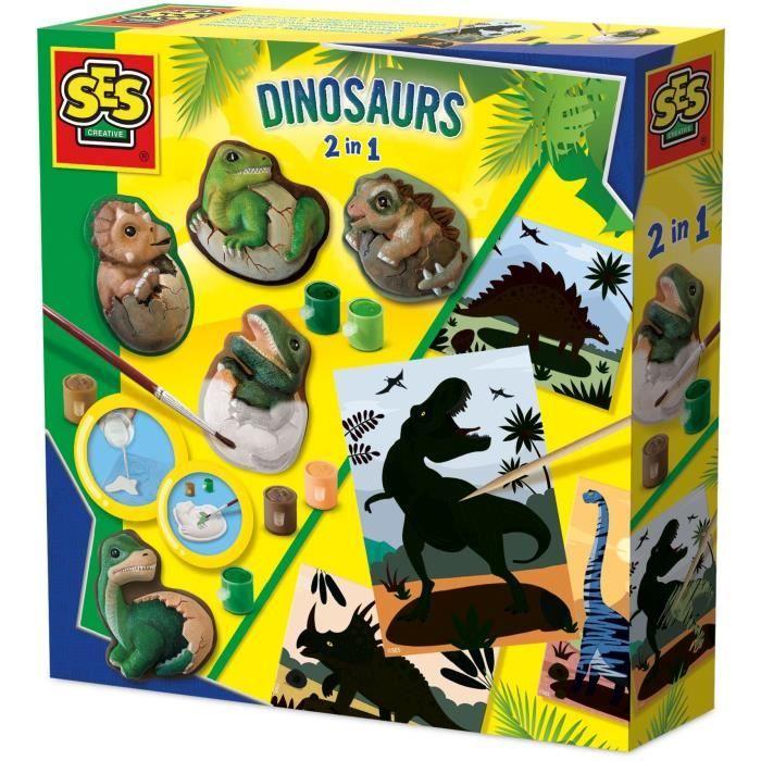 Moulage et peinture et scratch - SES CREATIVE - Dinosaures 2 en 1 - Activité manuelle créative - Fabriqué aux Pays-Bas - Age : 5+