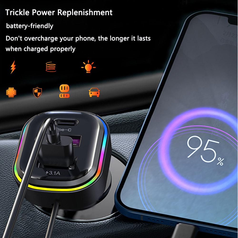 Car Charger 66W Super Fast Charging PD QC3.0 USB C Car Phone Charger Type C Ear Seat Multi-port Wired Phone Charger for Cars