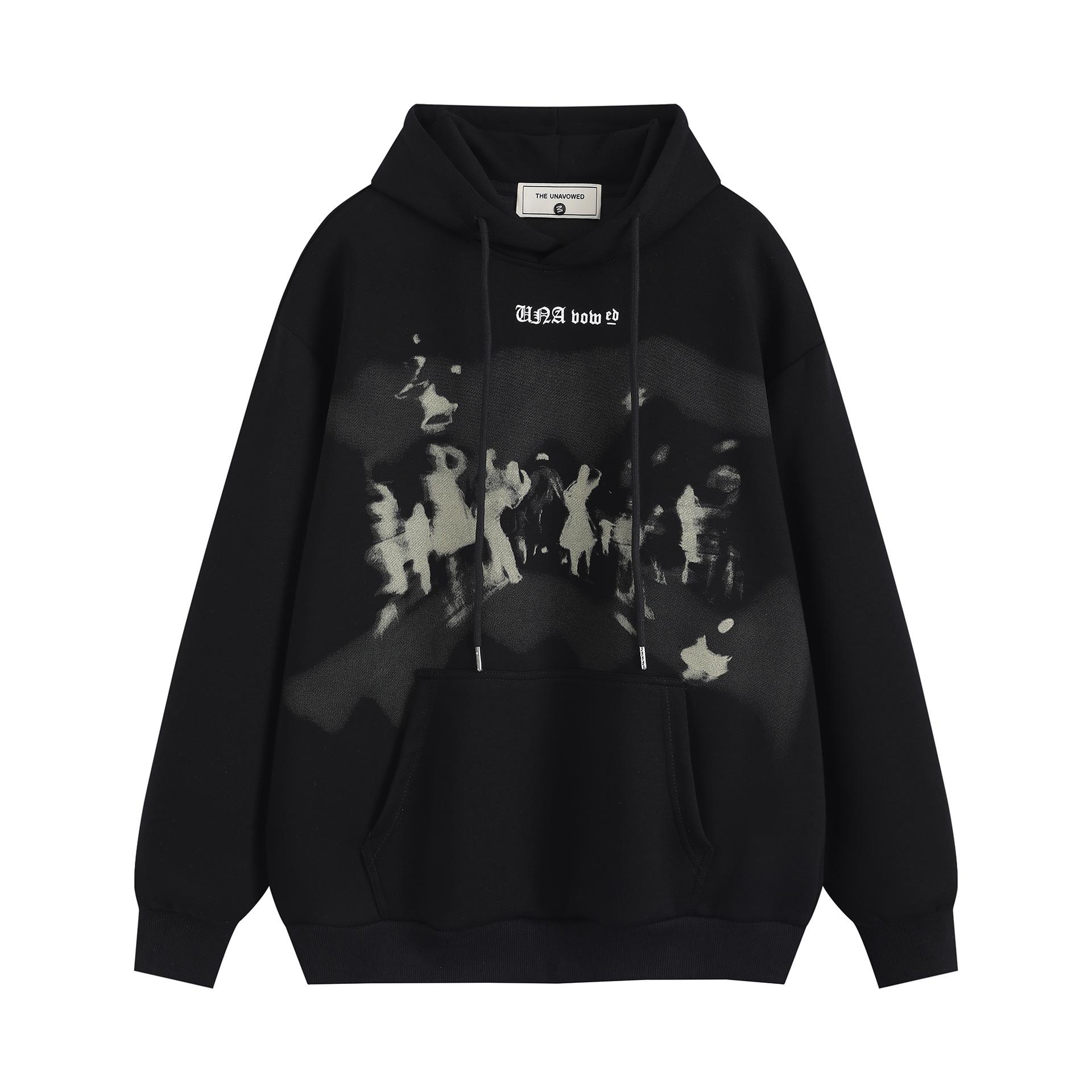 Men s hoodie new American retro dark abstract printing high street trendy men hooded sweater ruffian handsome S