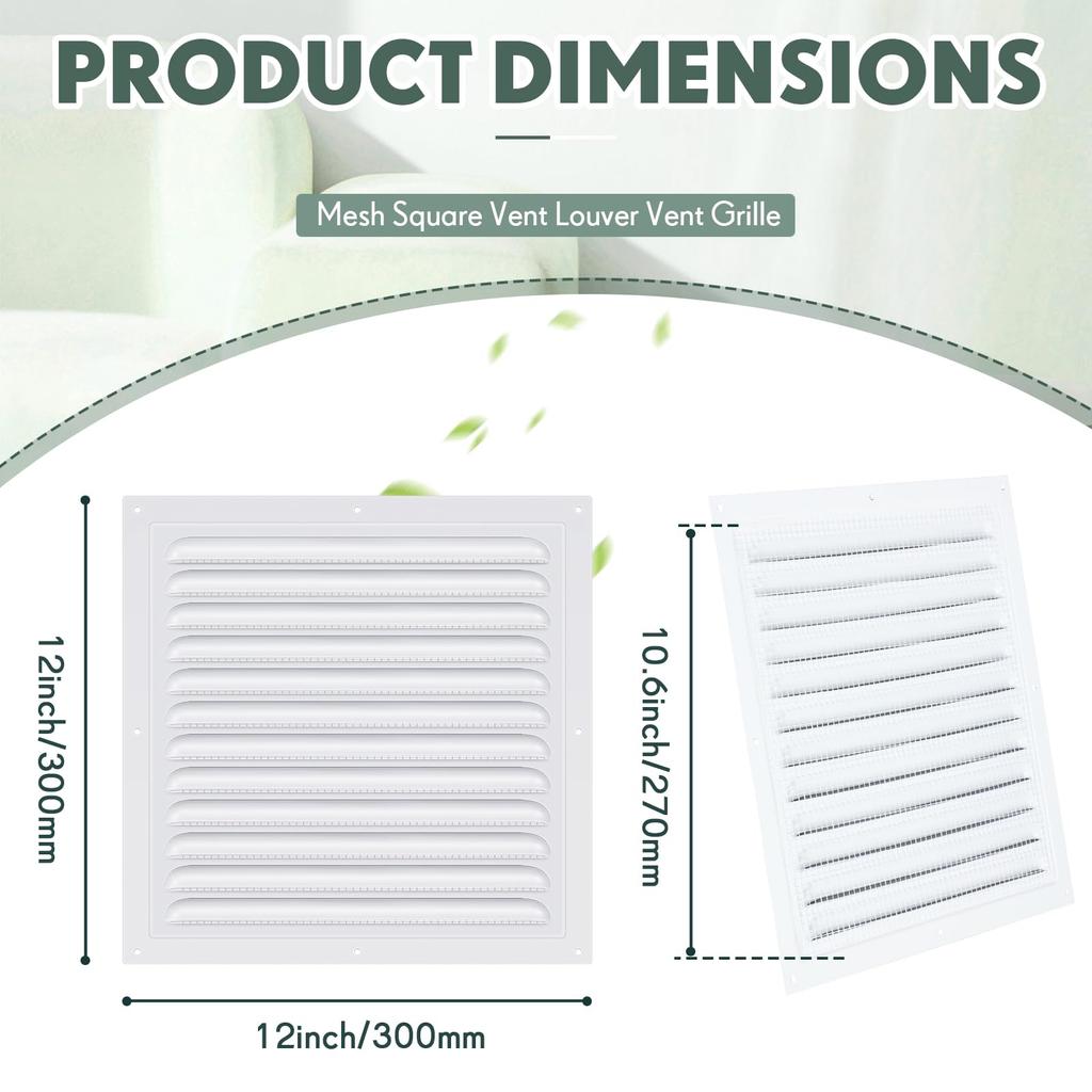 1 piece,12 × 12 inch white square aluminum vents with built-in filter louver grille suitable for attics garages ceilings etc