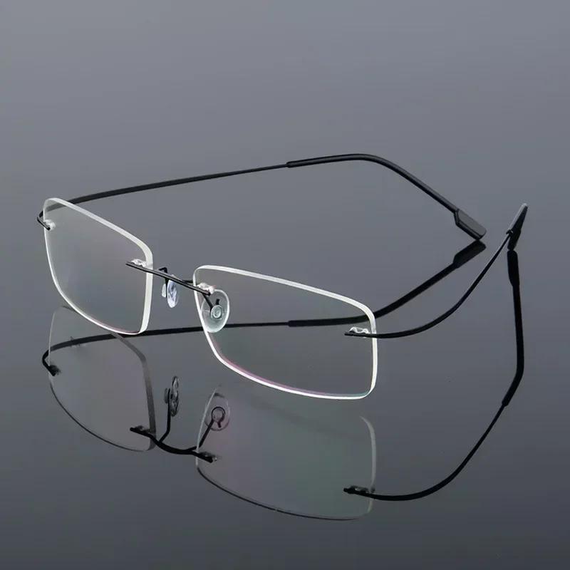 Ultralight Frameless Eyeglasses Titanium Alloy TR90 Glasses Frame Men High Quality Super Stretch Metal Temple Eyeglasses Frame