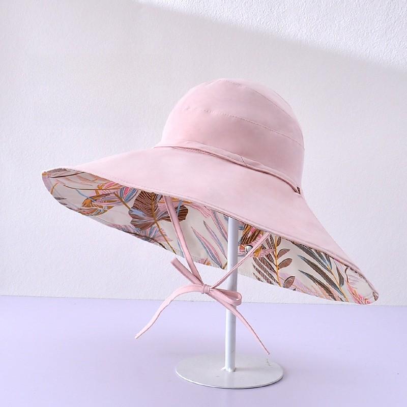 Sun Protection Hat For Women With Leaf Pattern Summer Wide Brim Cap For Beach And Outdoor Activities