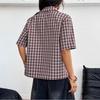 New Summer Checkered Five-sleeved Top Shirt for Women