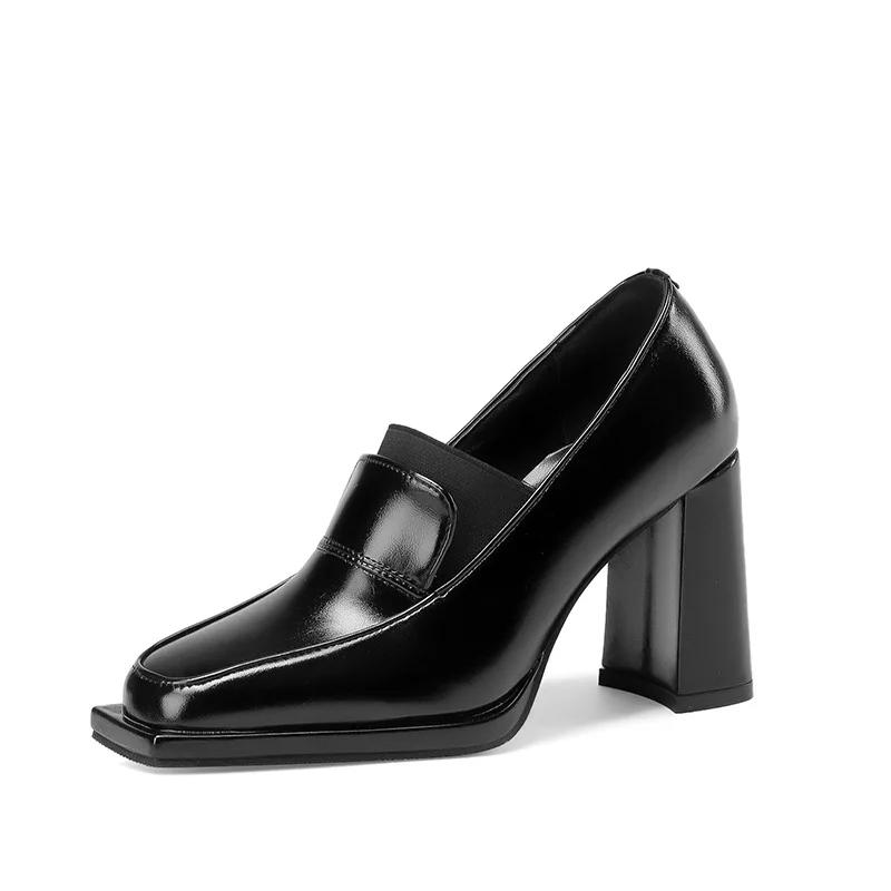 2024 Осень Новые Маленькие Кожаные Туфли в Британском Стиле Обувь на Толстом Каблуке Женская Модная Повседневная Обувь 34 чёрный 3885₽