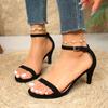 Women Gladiator Stiletto Classic Ankle Strap Holiday Beach Sandals Lady  Suede 7cm High Heels Sexy Black Sandles