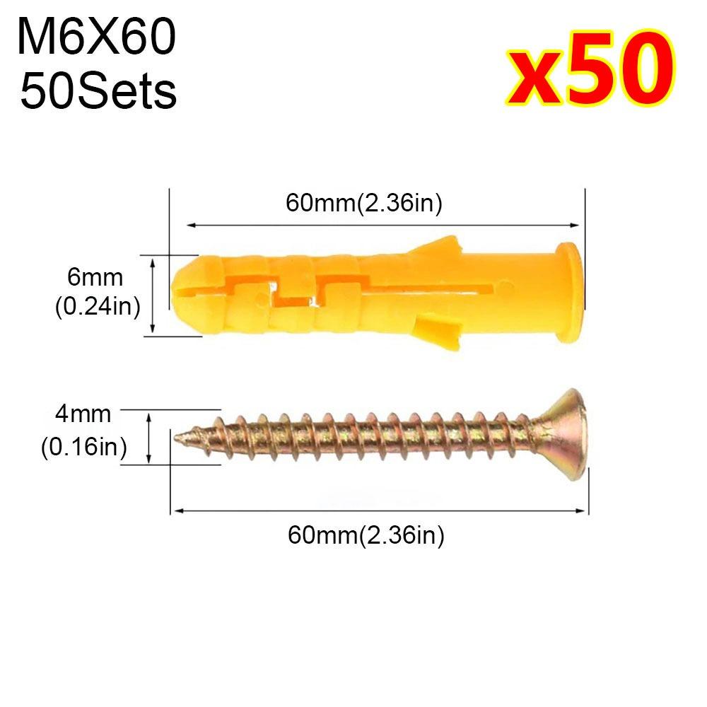 50Sets Self Drilling Expansion Tube Nails M6 M8 M10 Self-Tapping Flat Head Screws Expansion Bolt Pipe Heavy Duty With Screws
