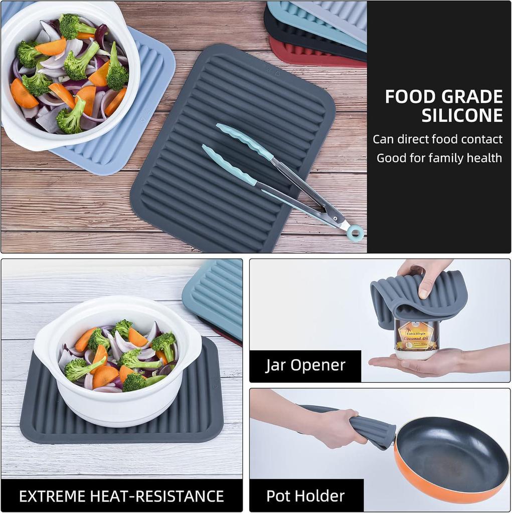 Silicone Wavy Insulated Pot Holder & Coaster - Anti-scald Square Placemat for Kitchen & Dining Table
