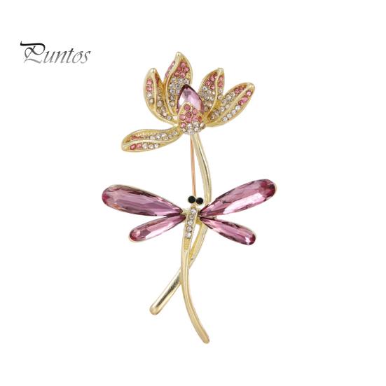 

Брошь «Лотос Стрекоза» Изысканный цинковый сплав со стразами, значок для свитеров, шапок, сумок, многофункциональный аксессуар 1pc