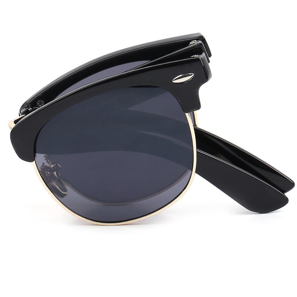 Classic Half Frame Polarized Sunglasses with Case Men Women Retro Rivet Small Sun Glasses Popular Foldable Travel Shades