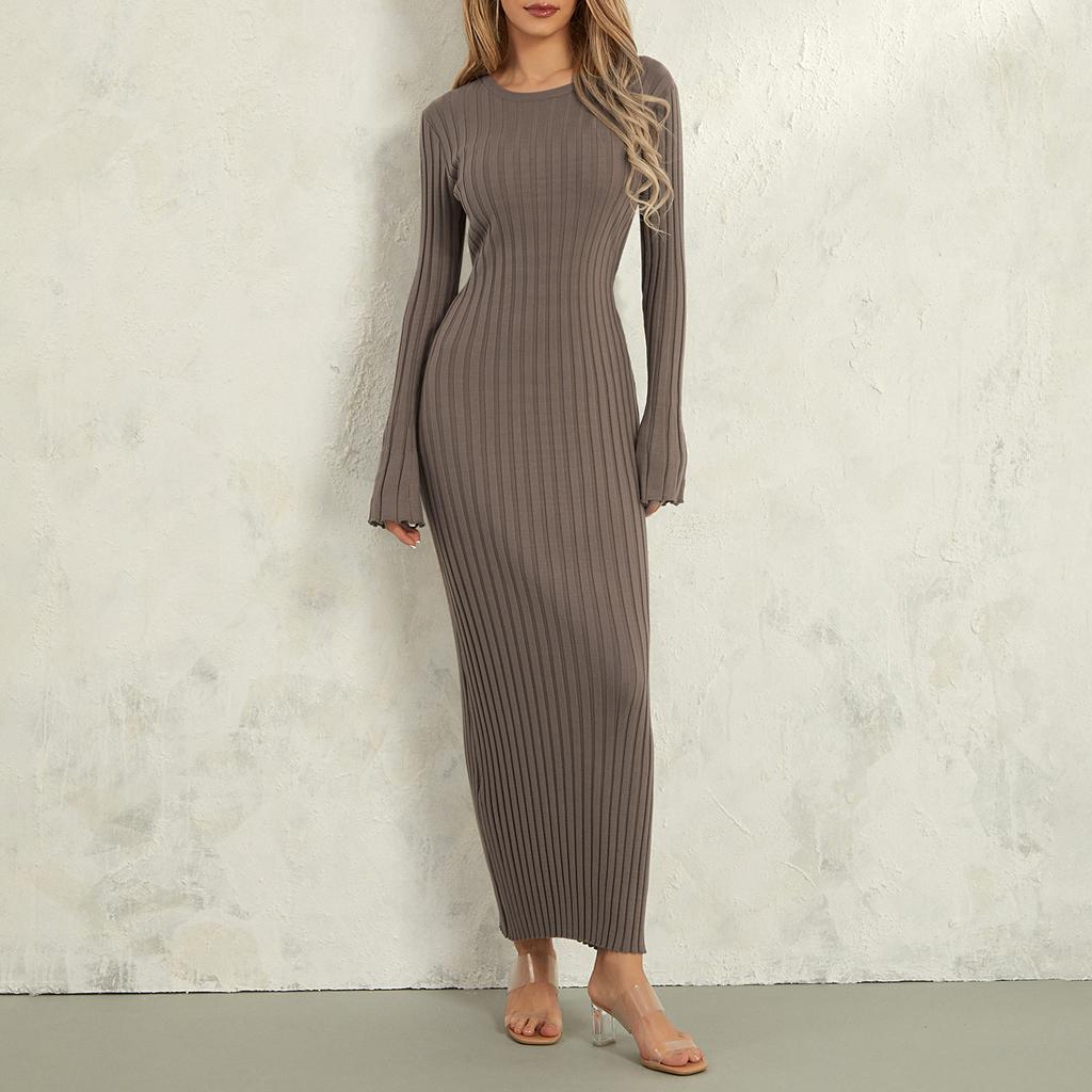Women Knit Long Dress Autumn Winter Clothes Long Sleeve O Neck Bodycon Dress Party Evening Casual Elegant Dresses Streetwear
