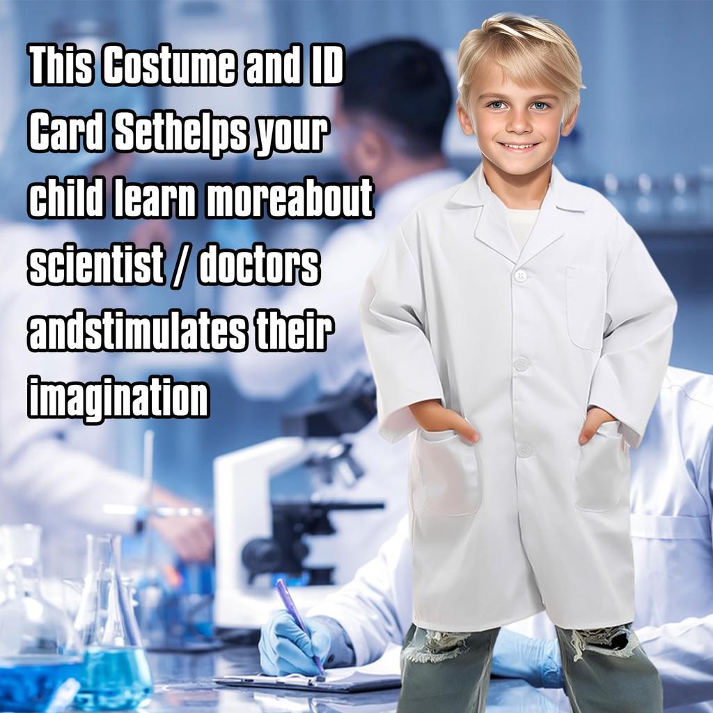 Apparlxer Dokter Cosplay Wetenschapper Kostuum voor Kinderen, Witte Jas, Labjas, Veiligheidsbril, Druppelaar, ID-kaart, Naamplaatje, Halloween, Theater, Evenementen,