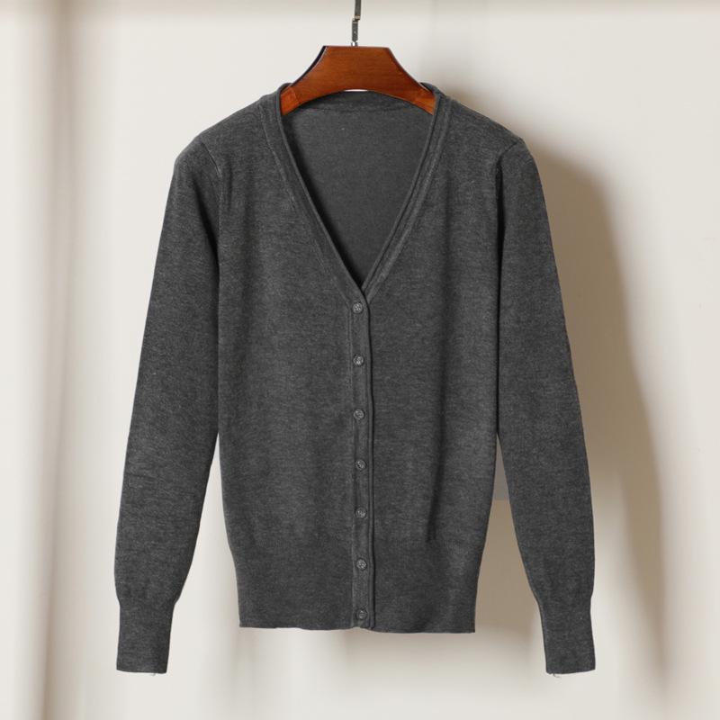Korean V-Neck Knitted Cardigan: Women's Long Sleeve, Versatile Spring & Autumn Top.