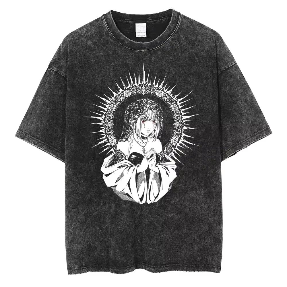 Summer Hot Sale Harajuku Vintage Washed T Shirts Death Note Anime Graphic Printing T Shirt Oversize Cotton Fashion Trendy Tee
