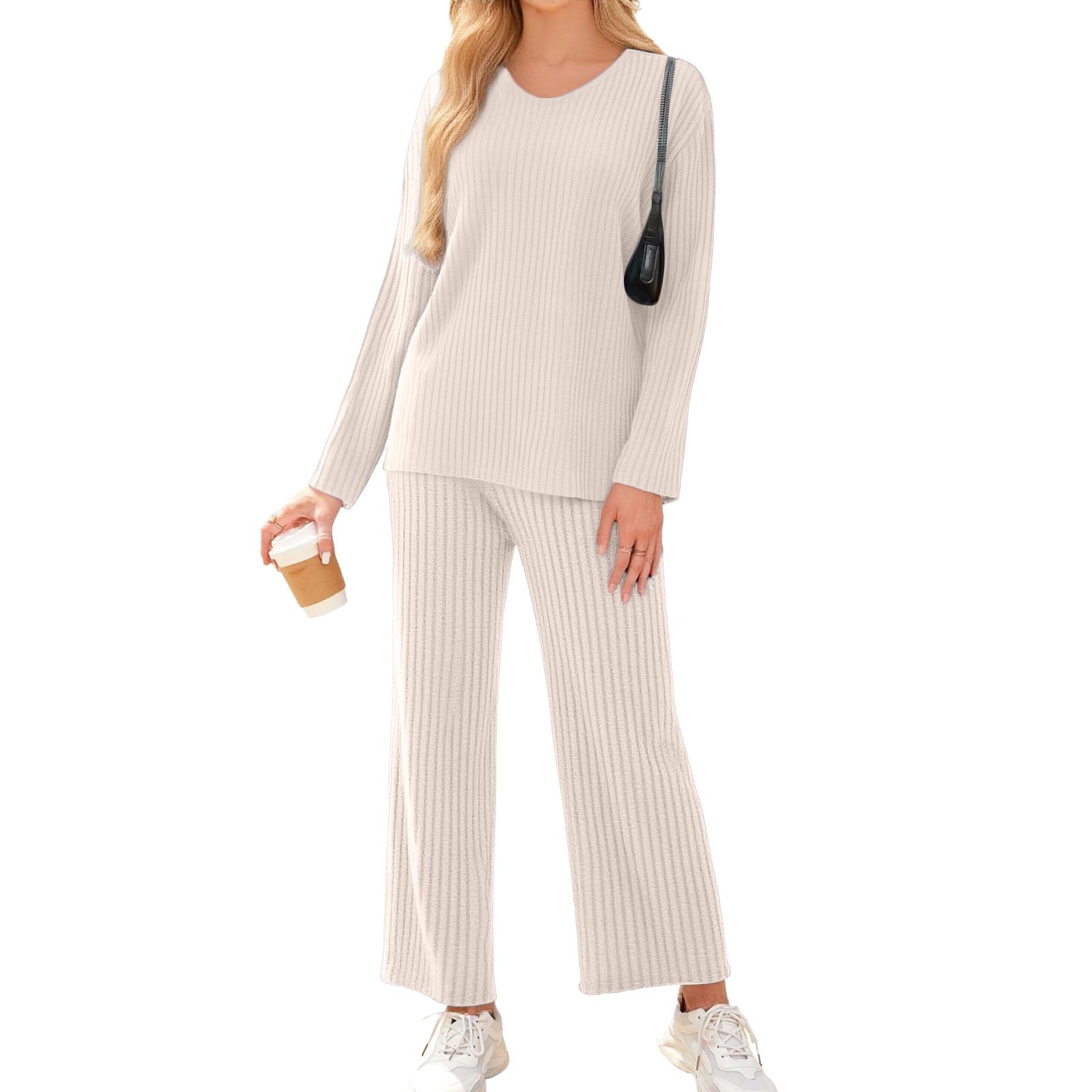 

Women s Casual Fashion Comfortable Top And Pants Homewear Pajama Set L бежевий