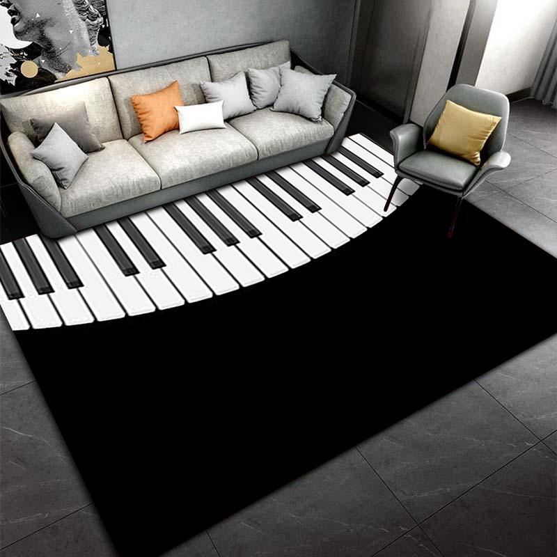Schwarz-Weiß-Klaviertastatur-Design-Teppich für Wohnzimmer-Dekoration Geeignet für die Verwendung als Anti-Rutsch-Matte für Wohnzimmer, Schlafzimmer, Sofas