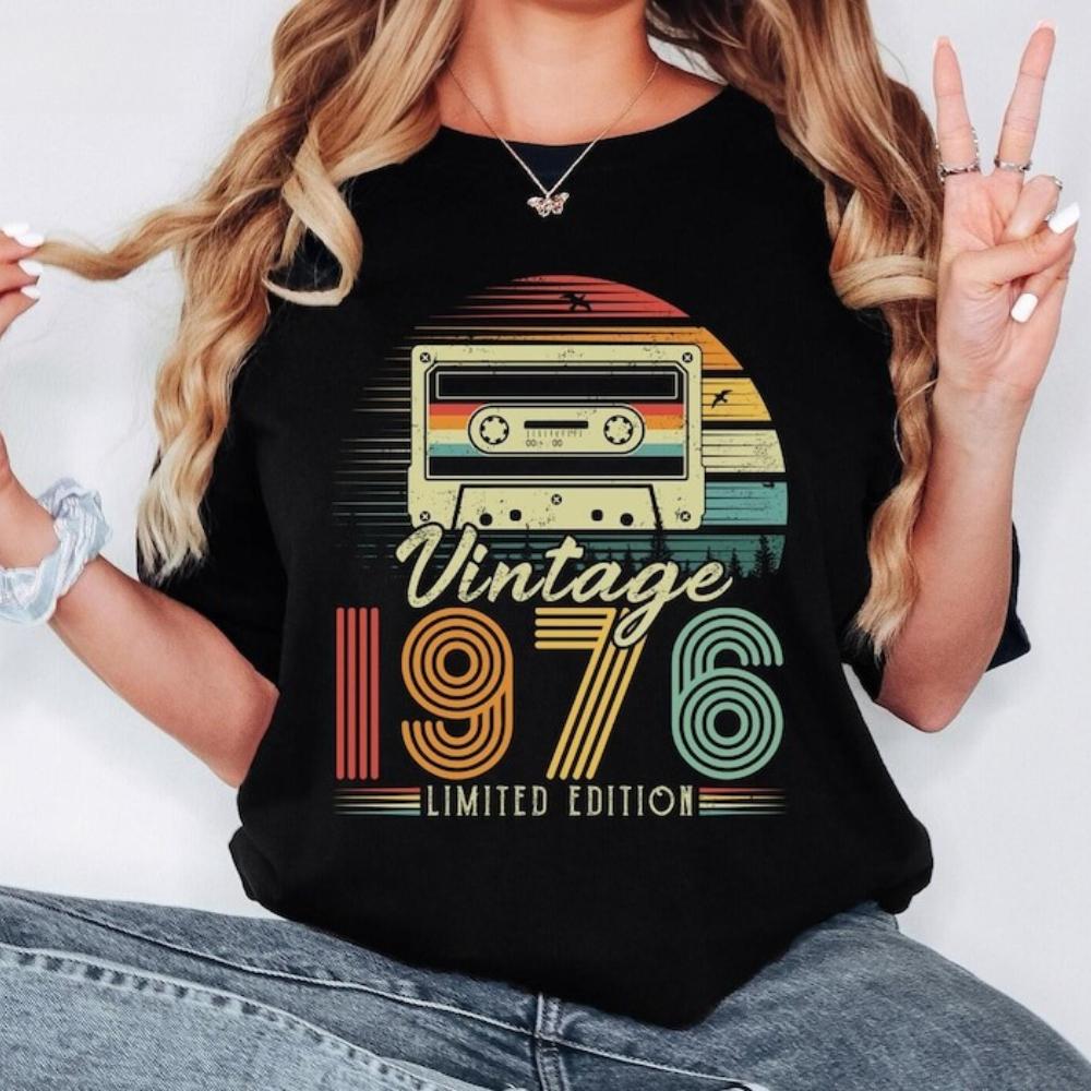 50th Birthday Shirt Vintage 1976 Limited Edition Cassette T-Shirt 1976 Birthday TShirt Retro Style Men Women Unisex S