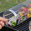 Stainless Steel BBQ Grill Basket with Wooden Handle Rolling Cage for Even Cooking Vegetables Seafood Meat Camping Barbecue Tool