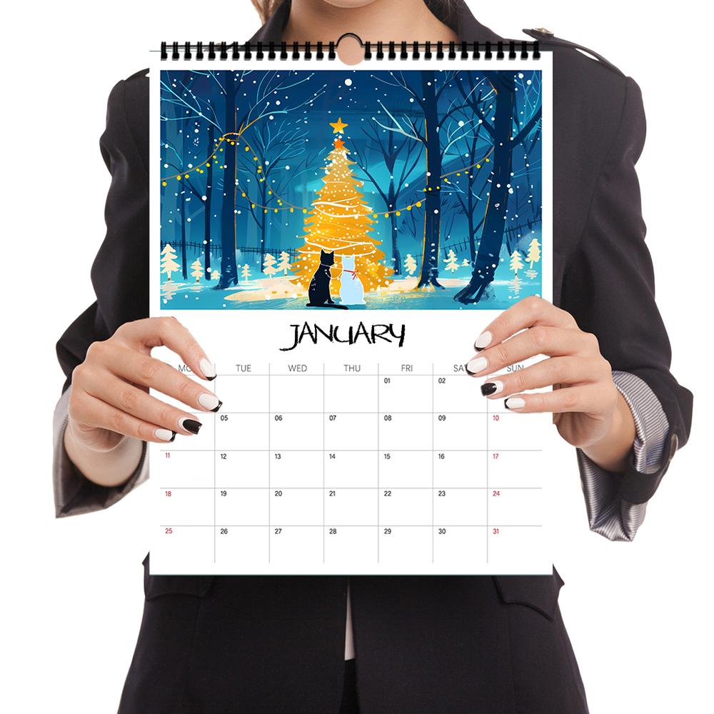 1pc 2026 Wall Calendar,Illustrative Healing Cat Calendar,12 Beautiful Designs,Monthly Plans,Perfect Gift for Birthday,Christmas