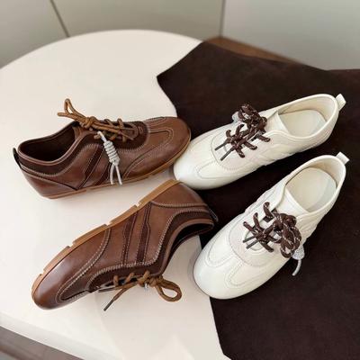 Sheepskin Version~ Yang Mi Has the Same Brown Inner Height Increase Leather German Training Shoes for Women's Autumn New Forrest Gump Shoes Re