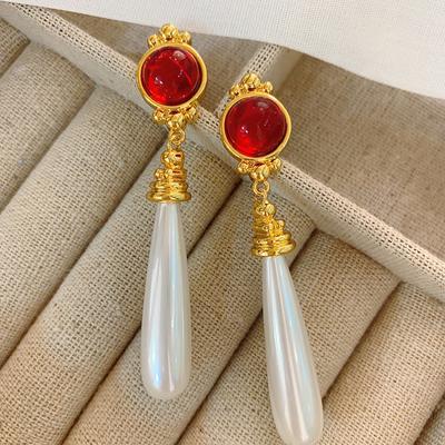 Round Water Drop Pearl Earrings French Court Style Retro Temperament Earrings Vintage Medium Antique Earrings