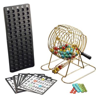 Neutral Zenith Bingo Game Set with and Balls for Party Fun Handle, Lottery, Cards, (Gold)