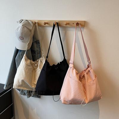 New Drawstring Design Shoulder Bag Women's Japanese Large-capacity Lightweight Messenger Bag College Students In Class Storage Tote Bag