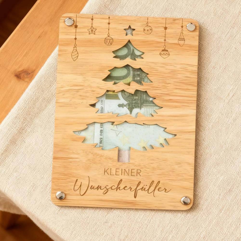 Wooden Christmas Tree Decoration Family Christmas Decor Traditional Blessings Engraved Money Tree Board Double-sided for Money