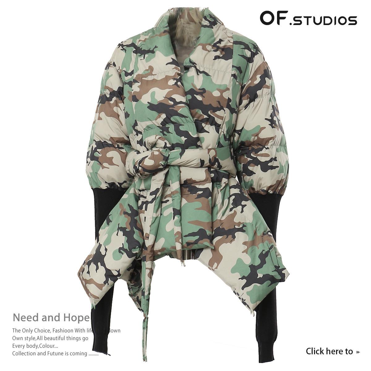 

New Camouflage Patchwork Knit Cuffs Waist-Cinching Cotton-Padded Jacket S