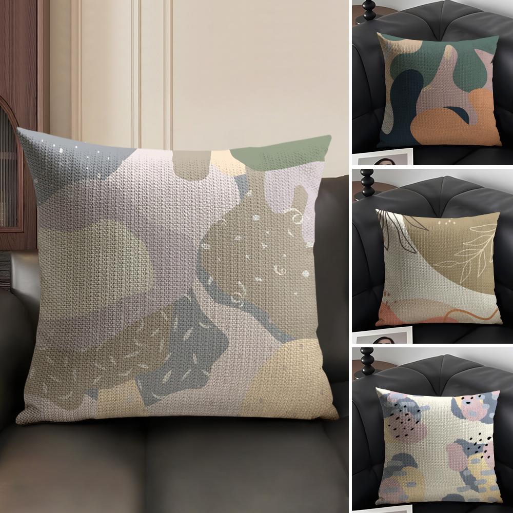 Morandi Color Pattern Ins Cushion Cover Natural Linen Organic Fabric Double-Sided Printing Sofa Home Decor Gift Pillow Case