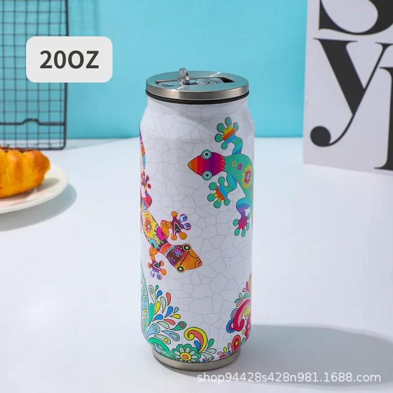 1 pc 500ML Thermos with Straw 304 Stainless Steel Beer Bottle Cola Can Termos Para Cafe Beer Cold Keeper Home Kitchen Drinkware