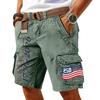 Men Cargo Shorts with Belt Cotton Fabric Multiple Pockets USA Flag Print Casual Loose Fit Outdoor