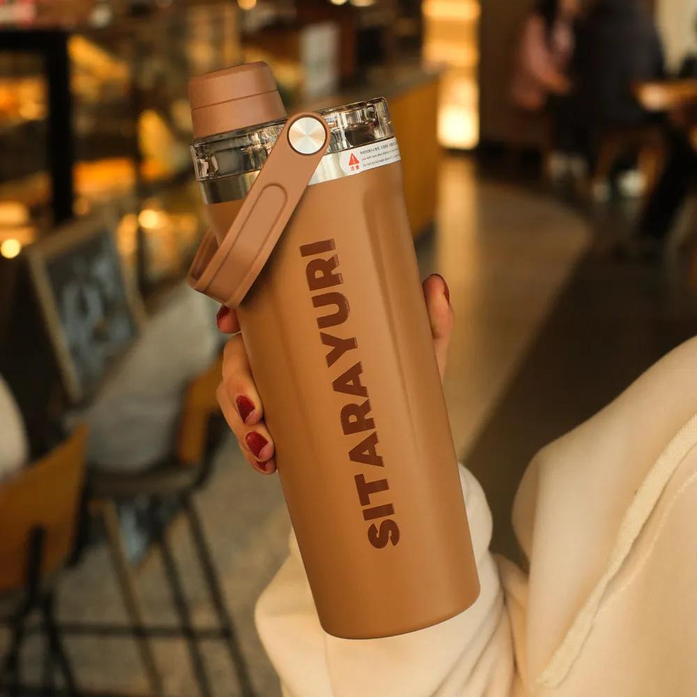 Large Capacity Stainless Steel 304 Insulated Water Bottle Portable Drinking Cup with Straw Lid Screw Cap Double Water Cup
