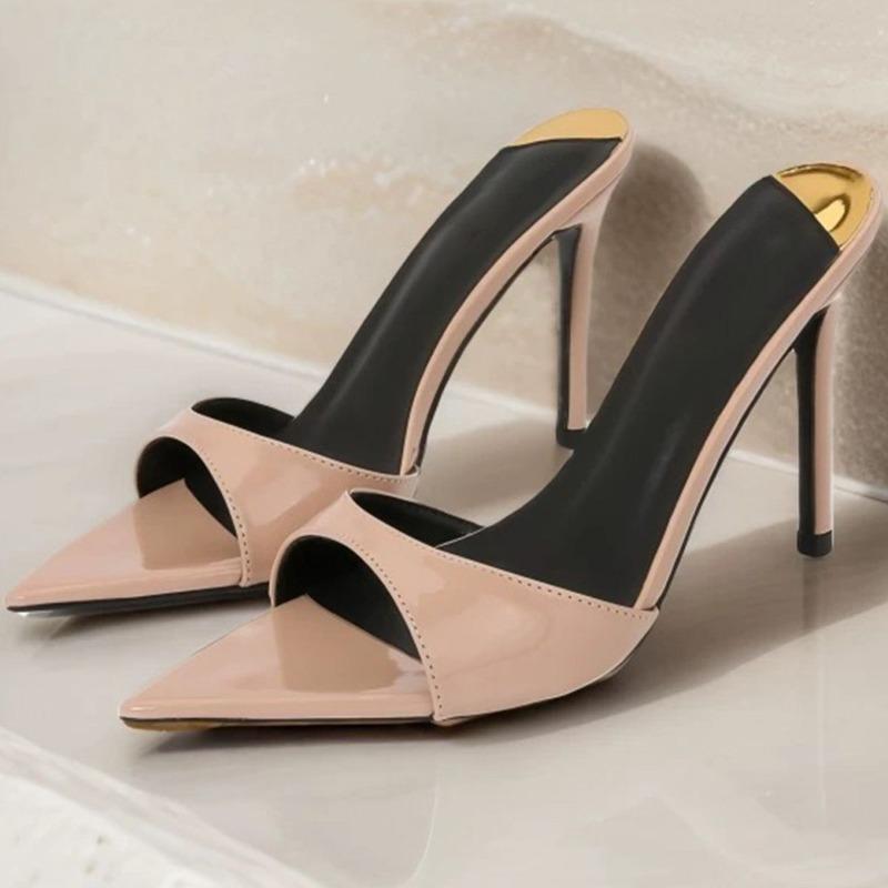 Womens High-heeled Slippers Luxury Designer Slippers Sexy Pointed Thin High Heeled Sandals Elegant Women's Mules Slippers Slides