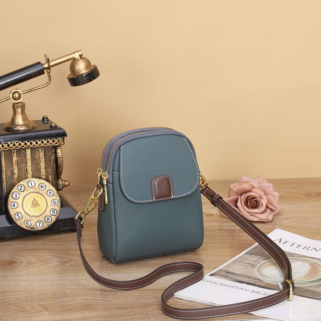 Cowhide Women's Bag Shoulder Crossbody Women's Mobile Phone Bag Multi-compartment Contrasting Color Change Bag Shell Bag