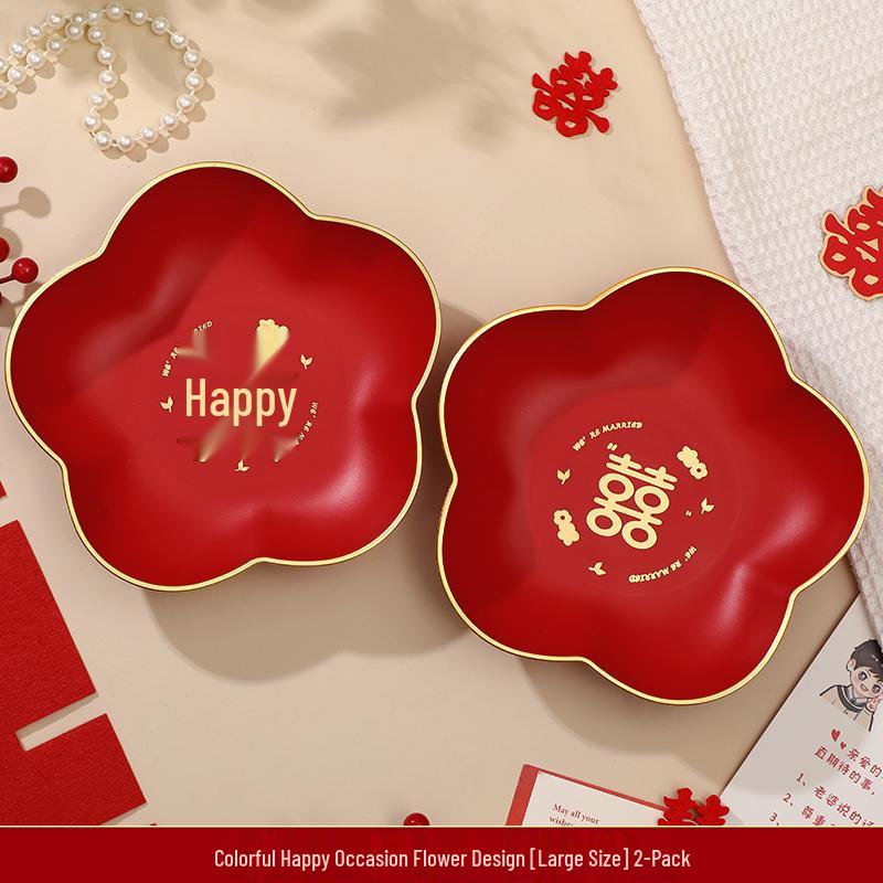 Wedding & Engagement Fruit and Candy Plate - Elegant Red Ornament for Living Room