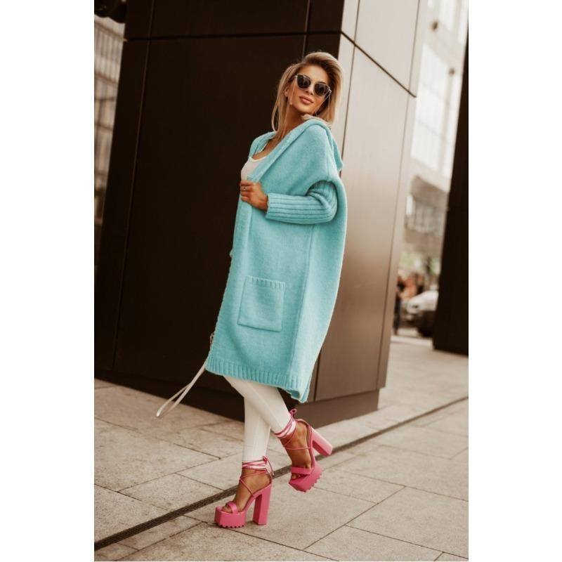 Autumn and Winter Women's Sweater Cardigan Lapel Hooded Long Letter Loose No Buttons Knit Cardigan