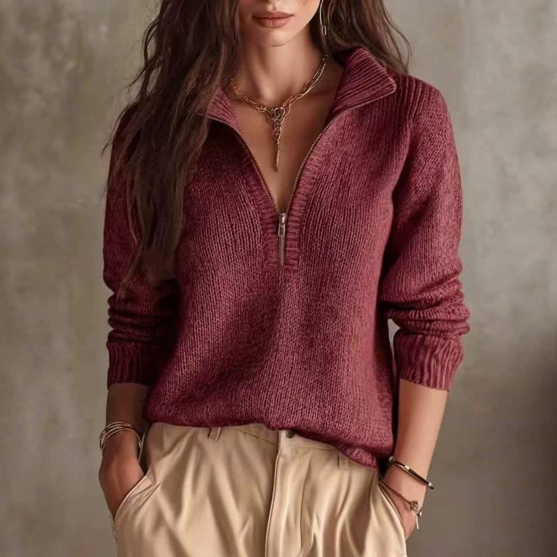 Women S Knit Half Zip Casual Solid Long Sleeve Sweater