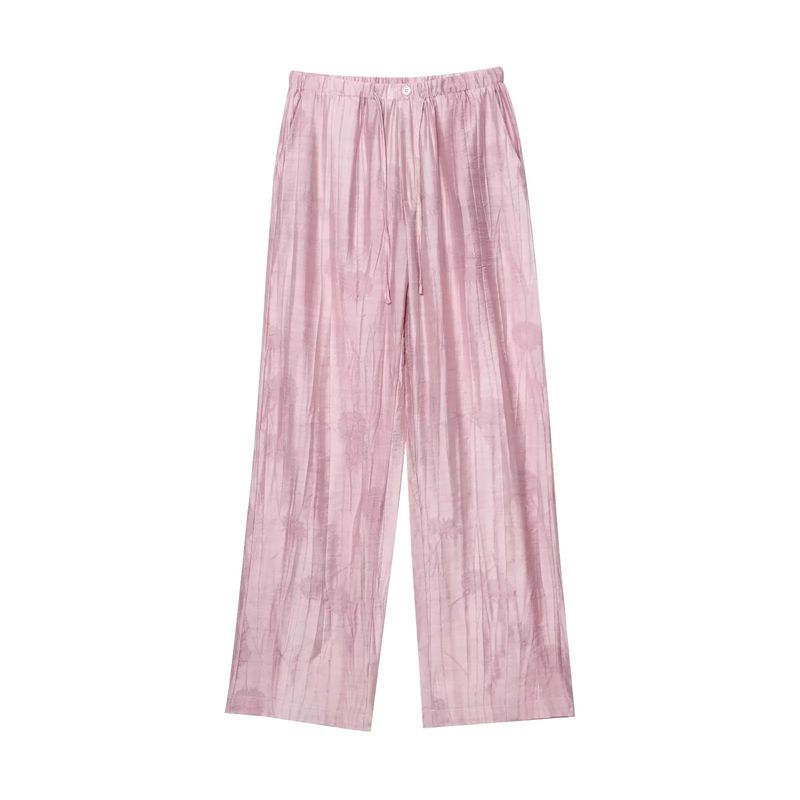 Lapel Short sleeve Jacquard Loose Shirts Top 4786046 High Waist Straight Casual Jacquard Pants 4786060