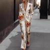 Set de costum satinat lung cu imprimeu fashion, două piese